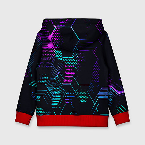 Детская толстовка Розово-голубые точки и линии на чёрном фоне / 3D-Красный – фото 2