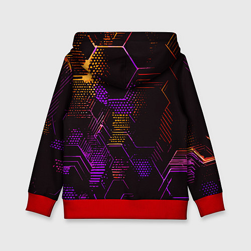 Детская толстовка Жёлто-фиолетовые точки и линии на чёрном фоне / 3D-Красный – фото 2