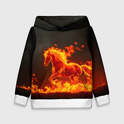 Толстовка-худи детская Огненная лошадь на темном фоне, цвет: 3D-белый
