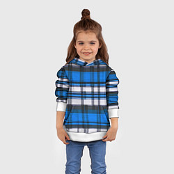 Толстовка-худи детская Сине-белая ткань в клетку, цвет: 3D-белый — фото 2