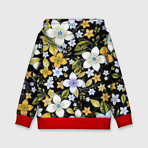 Детская толстовка Жёлто-белые цветы на чёрном фоне / 3D-Красный – фото 2