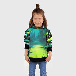 Толстовка-худи детская Зелёная кислотная абстракция, цвет: 3D-черный — фото 2