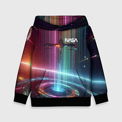 Толстовка-худи детская Spaceship in the neon cosmos - nasa, цвет: 3D-черный