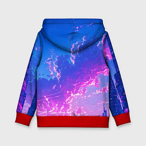 Детская толстовка Розовые тучи на голубом небе киберпанк / 3D-Красный – фото 2