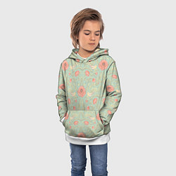 Толстовка-худи детская Орнамент с маками и птицами, цвет: 3D-белый — фото 2