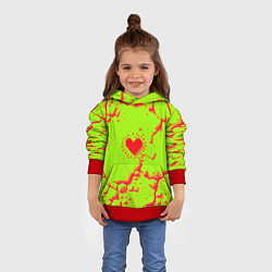Толстовка-худи детская Сердечко на кислотном фоне, цвет: 3D-красный — фото 2