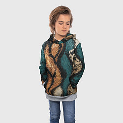 Толстовка-худи детская Кожа в змеином стиле, цвет: 3D-меланж — фото 2