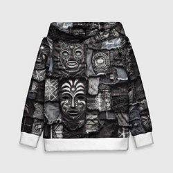 Толстовка-худи детская Пэчворк с африканскими масками, цвет: 3D-белый