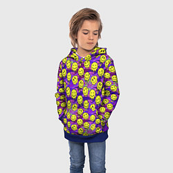 Толстовка-худи детская Психоделические желтые смайлы, цвет: 3D-синий — фото 2