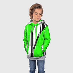 Толстовка-худи детская Black and white vertical stripes on a green backgr, цвет: 3D-меланж — фото 2