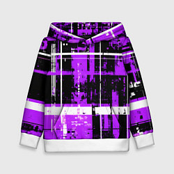 Толстовка-худи детская Фиолетово-белый гранж на чёрном фоне, цвет: 3D-белый