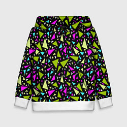 Толстовка-худи детская Неоновые разноцветные треугольники на черном, цвет: 3D-белый