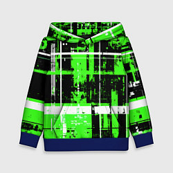 Толстовка-худи детская Зелёно-белый гранж на чёрном фоне, цвет: 3D-синий