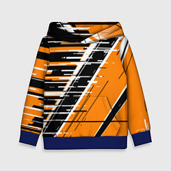 Толстовка-худи детская Чёрно-белые глитч полосы на оранжевом фоне, цвет: 3D-синий