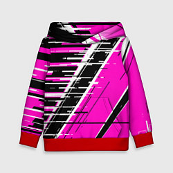 Толстовка-худи детская Чёрно-белые глитч полосы на розовом фоне, цвет: 3D-красный