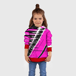 Толстовка-худи детская Чёрно-белые глитч полосы на розовом фоне, цвет: 3D-красный — фото 2
