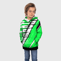 Толстовка-худи детская Чёрно-белые глитч полосы на зелёном фоне, цвет: 3D-черный — фото 2