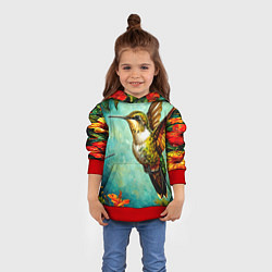 Толстовка-худи детская Колибри в природе, цвет: 3D-красный — фото 2