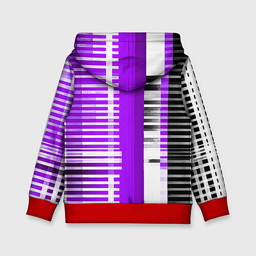 Детская толстовка Белые полосы на чёрно-фиолетовом фоне / 3D-Красный – фото 2