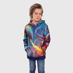 Толстовка-худи детская Огнедышащий дракон против осьминога - нейроарт фан, цвет: 3D-синий — фото 2