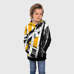 Толстовка-худи детская Чёрно-белые абстрактные линии на жёлтом фоне, цвет: 3D-черный — фото 2