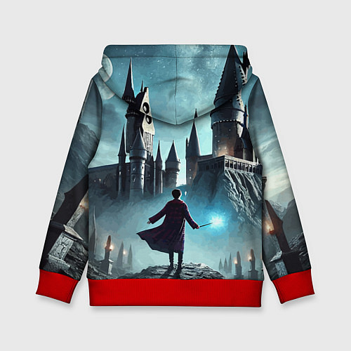 Детская толстовка Гарри Поттер перед Хогвартсом - нейроарт фантазия / 3D-Красный – фото 2