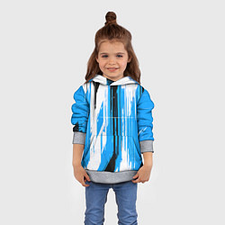 Толстовка-худи детская Вертикальные чёрно-белые линии на синем фоне, цвет: 3D-меланж — фото 2