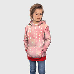 Толстовка-худи детская Сияние праздничных огоньков на розовом фоне, цвет: 3D-красный — фото 2