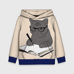 Толстовка-худи детская Психолог кот, цвет: 3D-синий
