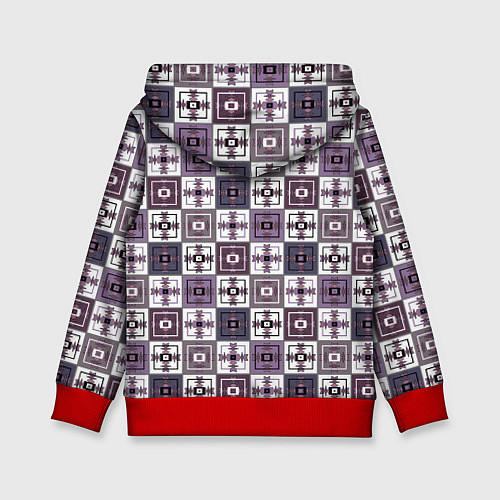 Детская толстовка Серый сиреневый геометрический узор пэчворк / 3D-Красный – фото 2