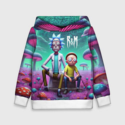 Толстовка-худи детская Рик и Морту на сказочной грибной планете - нейроар, цвет: 3D-белый