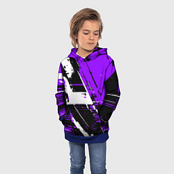 Толстовка-худи детская Diagonal black and white stripes on a purple backg, цвет: 3D-синий — фото 2