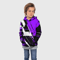 Толстовка-худи детская Diagonal black and white stripes on a purple backg, цвет: 3D-меланж — фото 2