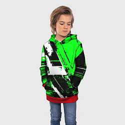 Толстовка-худи детская Diagonal black and white stripes on a green backgr, цвет: 3D-красный — фото 2