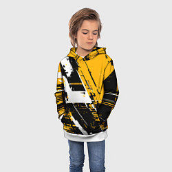 Толстовка-худи детская Diagonal black and white stripes on a yellow backg, цвет: 3D-белый — фото 2