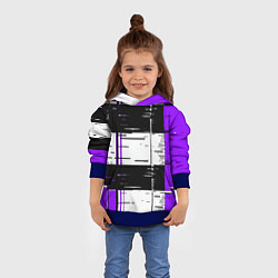 Толстовка-худи детская Чёрные и фиолетовые полосы на белом фоне, цвет: 3D-синий — фото 2