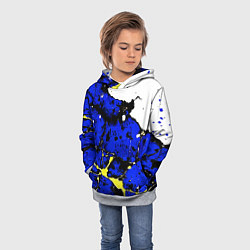 Толстовка-худи детская Сине-жёлтая абстракция на белом фоне, цвет: 3D-меланж — фото 2