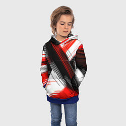 Толстовка-худи детская Диагональные красно-чёрные линии на белом фоне, цвет: 3D-синий — фото 2