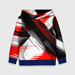 Толстовка-худи детская Диагональные красно-чёрные линии на белом фоне, цвет: 3D-синий