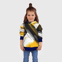 Толстовка-худи детская Диагональные жёлто-чёрные линии на белом фоне, цвет: 3D-синий — фото 2