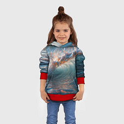 Толстовка-худи детская Волна и блики солнца, цвет: 3D-красный — фото 2