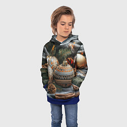 Толстовка-худи детская Новогодние шары и шишки, цвет: 3D-синий — фото 2