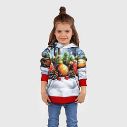 Толстовка-худи детская Красные и желтый новогодние шары, цвет: 3D-красный — фото 2