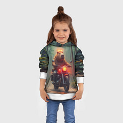 Толстовка-худи детская Байкер капибара в джунглях, цвет: 3D-белый — фото 2