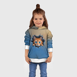 Толстовка-худи детская Выглядывающий котенок, цвет: 3D-белый — фото 2