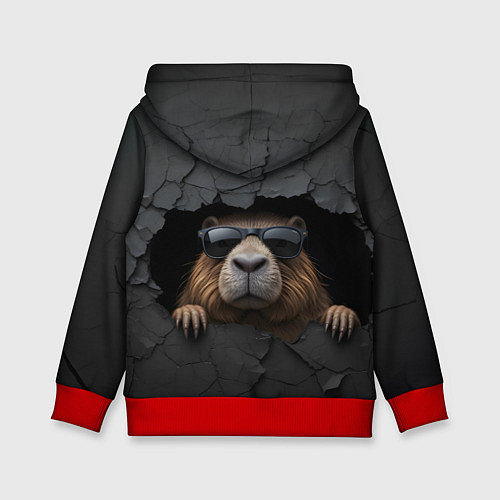 Детская толстовка Капибара в стене / 3D-Красный – фото 2