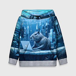 Толстовка-худи детская Капибара программист под водой, цвет: 3D-меланж