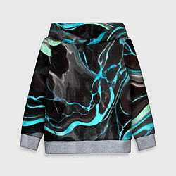 Толстовка-худи детская Голубые флюиды на чёрном фоне, цвет: 3D-меланж