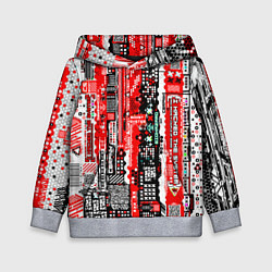 Толстовка-худи детская Киберпанк паттерн красный, цвет: 3D-меланж