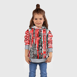Толстовка-худи детская Киберпанк паттерн красный, цвет: 3D-меланж — фото 2